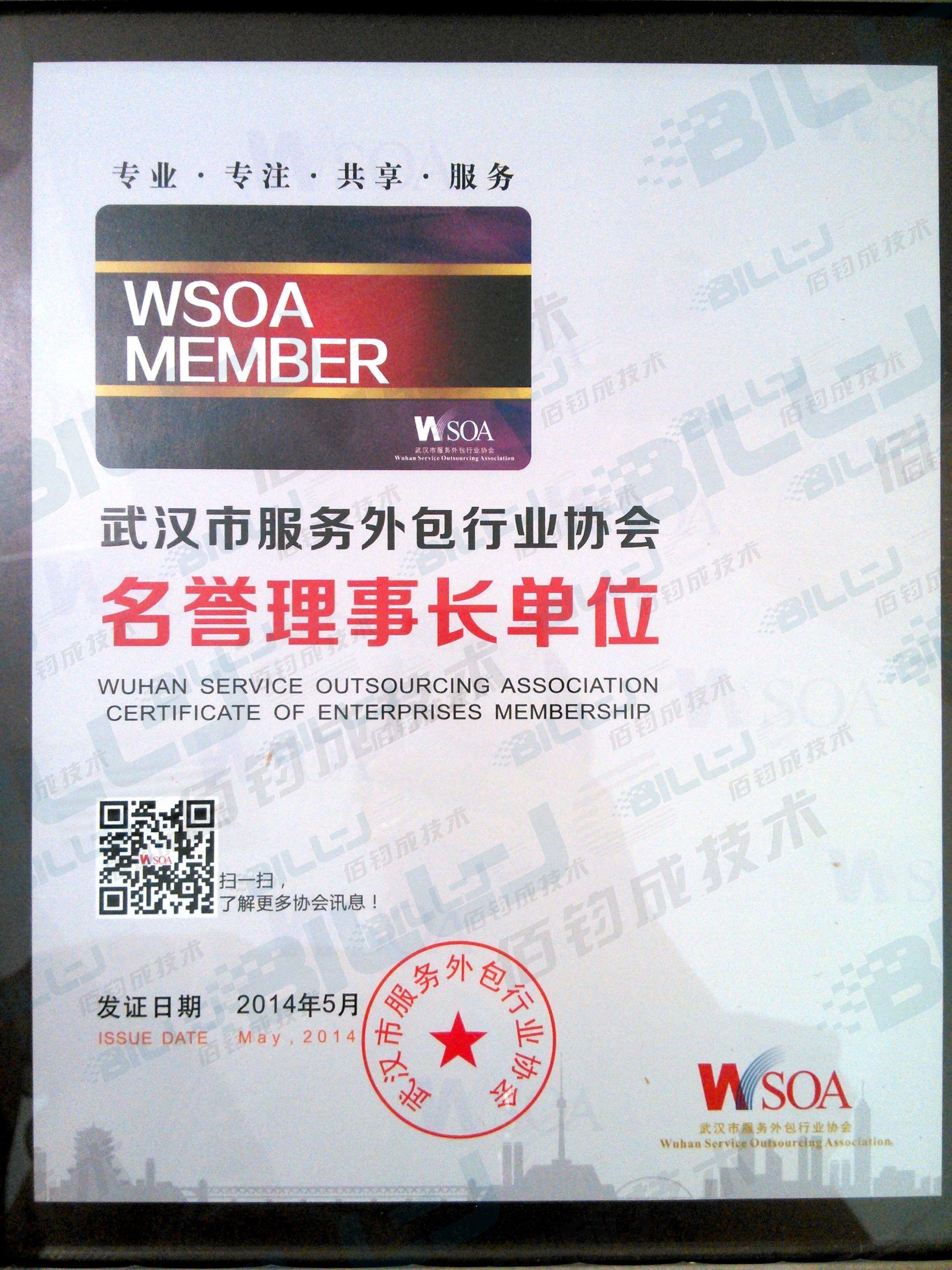 武汉市服务外包行业协会名誉理事长单位